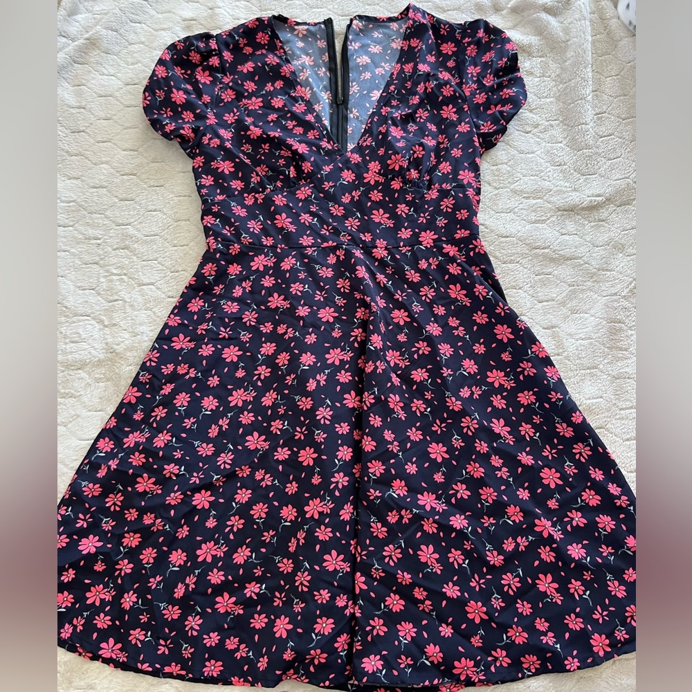 Black dress with pink flowers zipper on back side